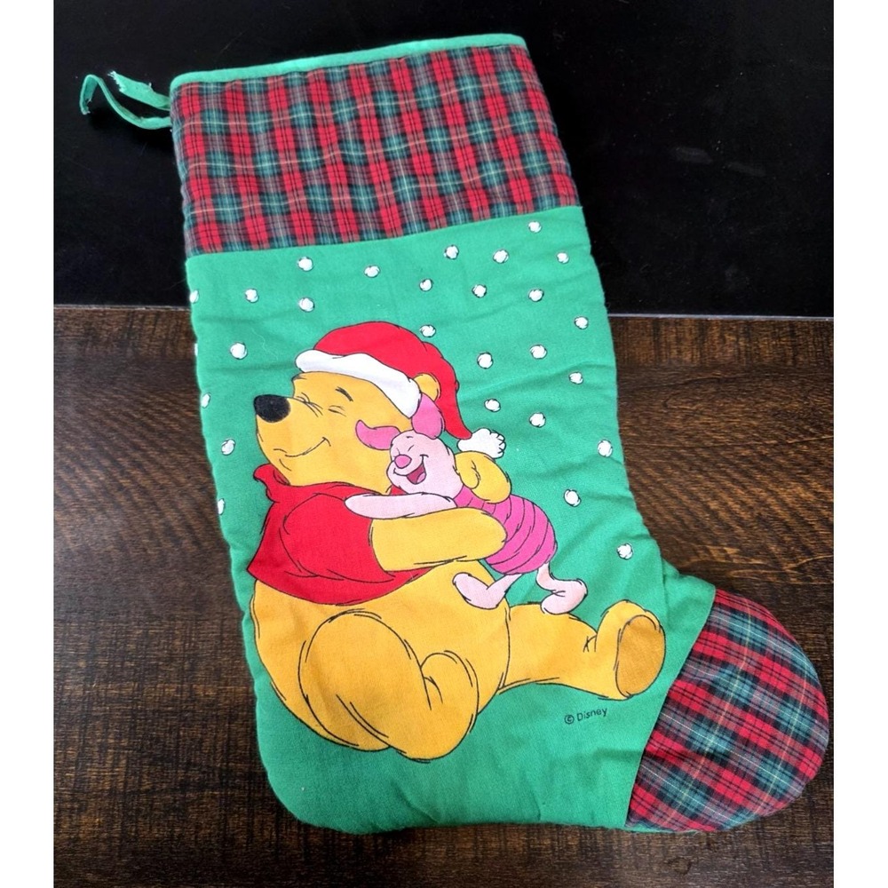 Vintage Disney Winnie the Pooh Christmas Stocking 14" Piglet Plaid Hoilday y2k‎
